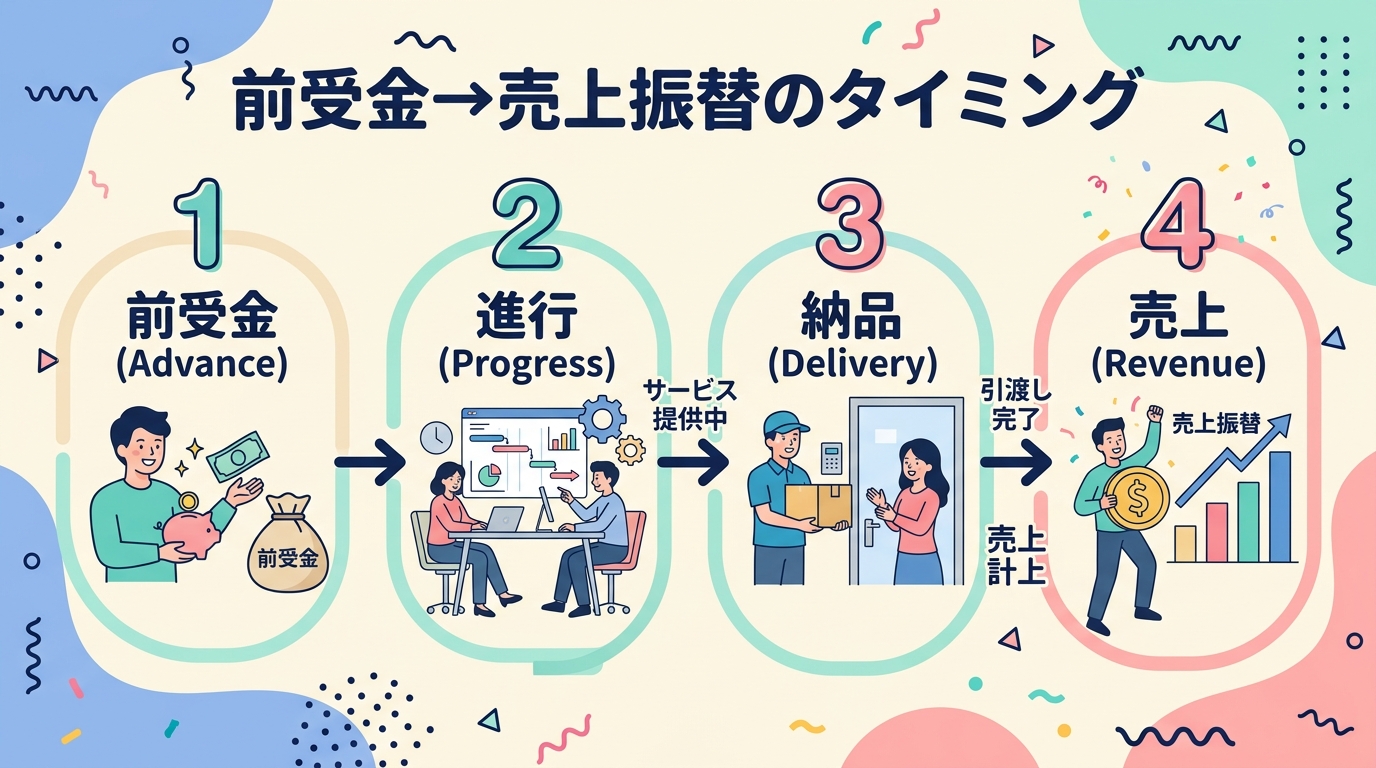 前受金→売上振替タイミング