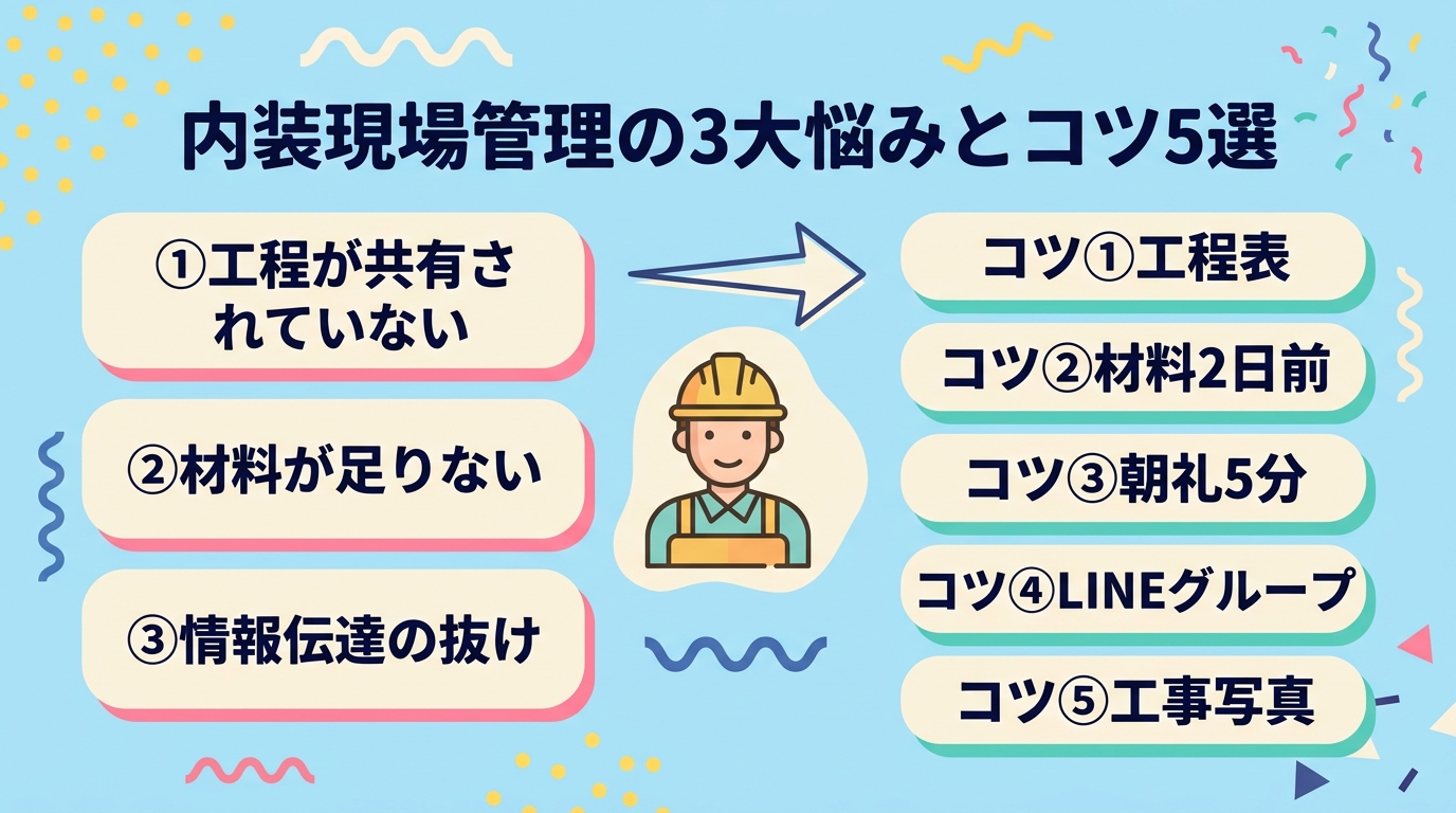 内装現場管理の3大悩みとコツ5選