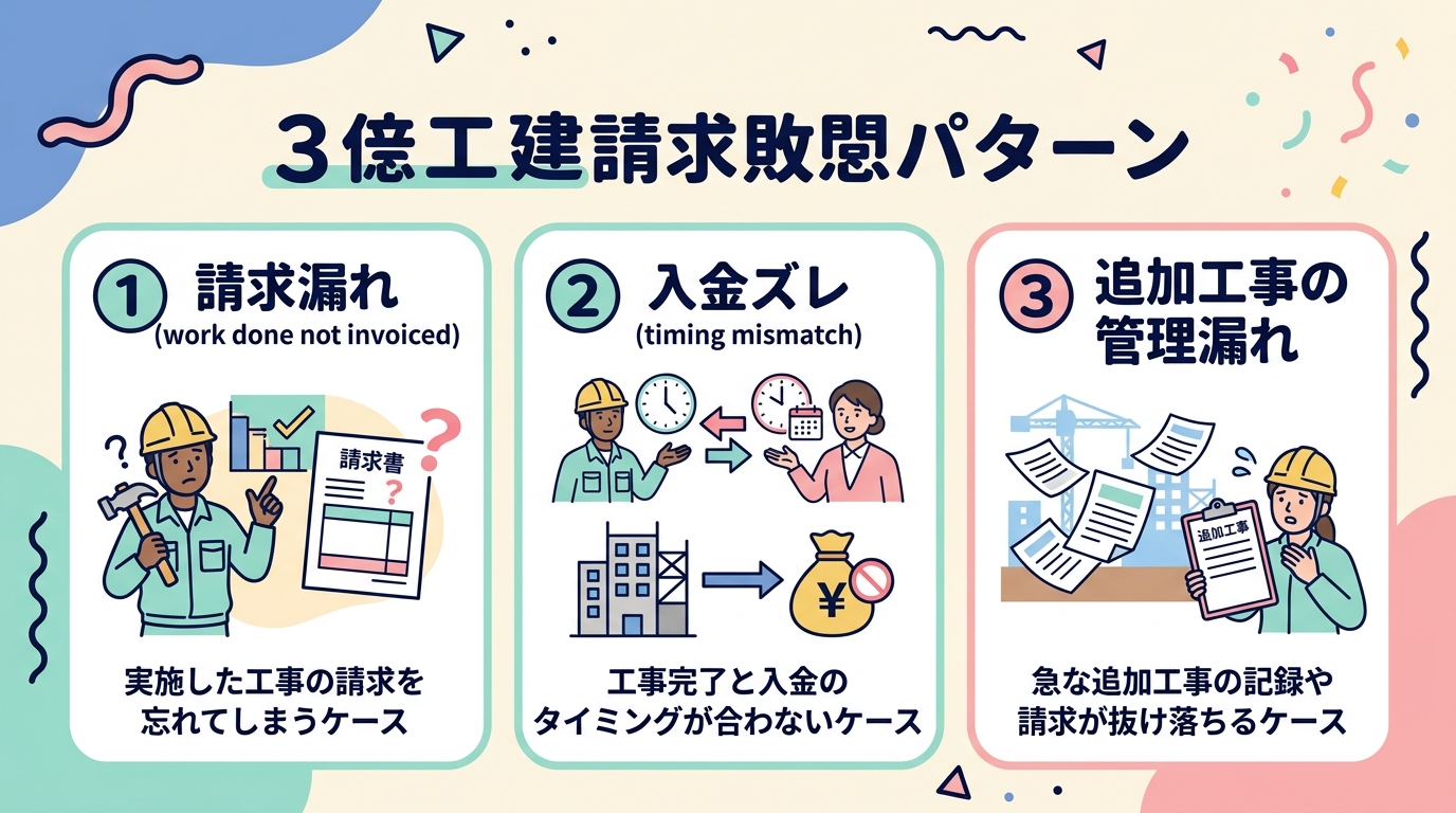 請求漏れ・入金ズレの3パターン