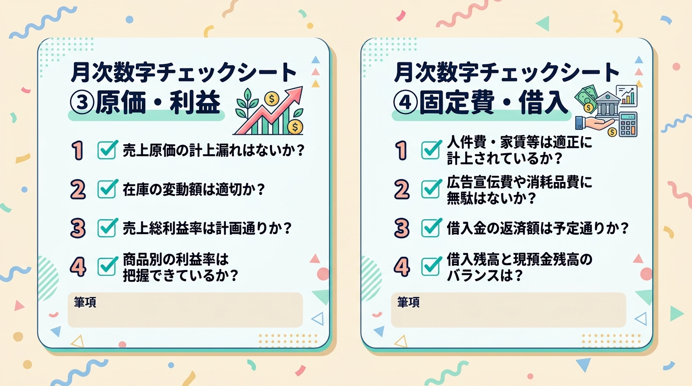 チェックシート③原価・利益 ④固定費・借入
