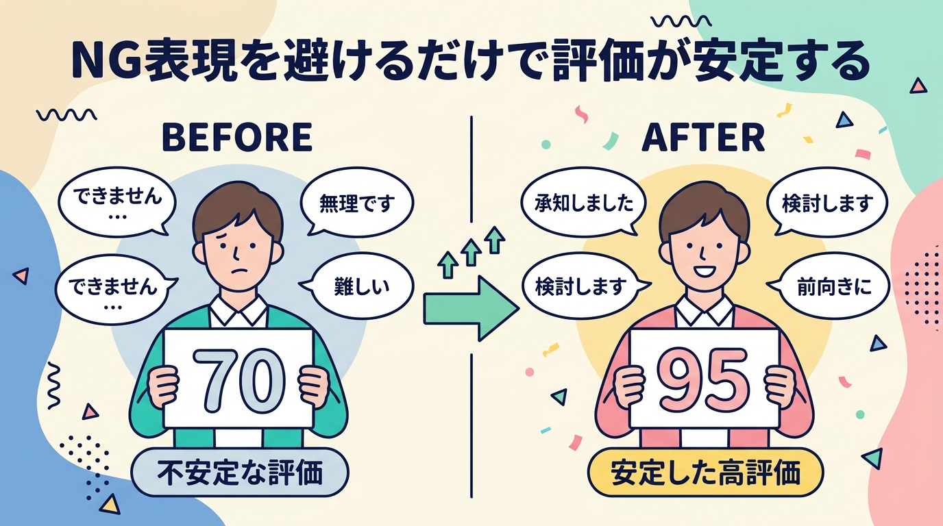 NG表現を避けると評価が安定する