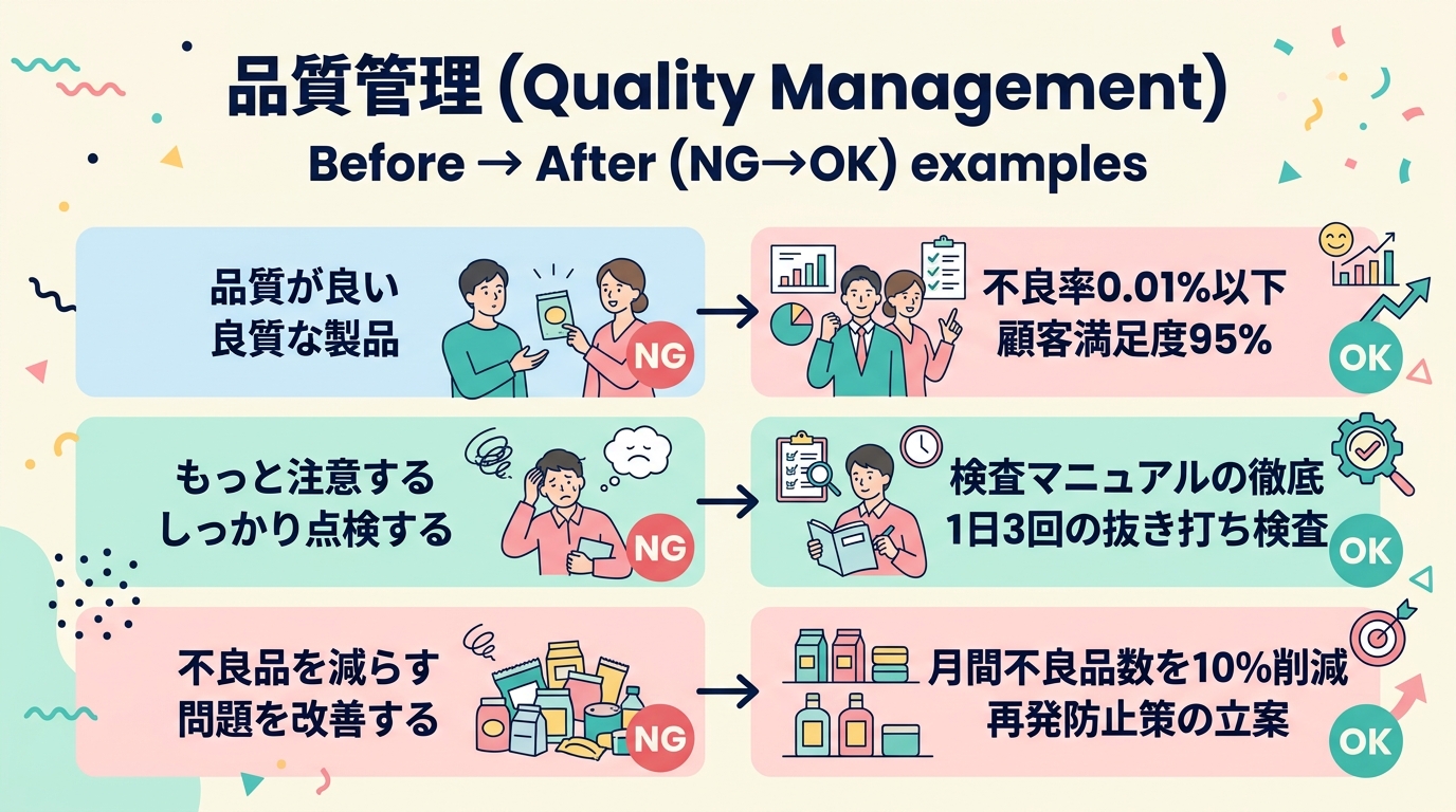 品質管理の言い換え例