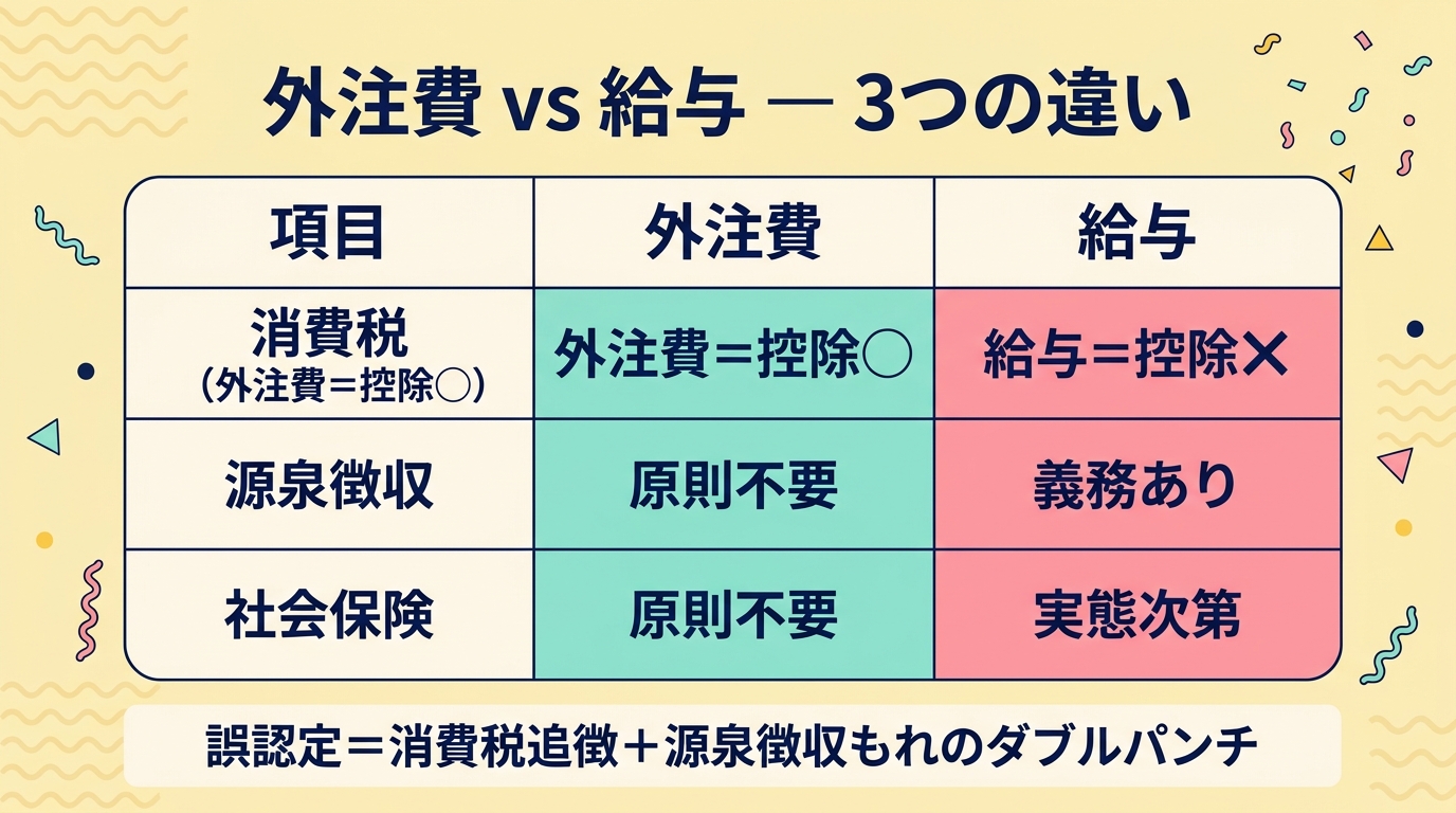 外注費と給与で変わる3つの違い比較表