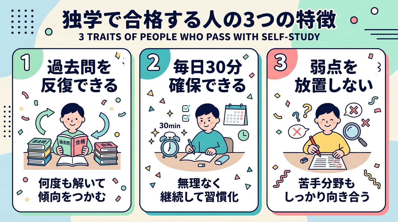 独学で合格できる人の特徴3つ