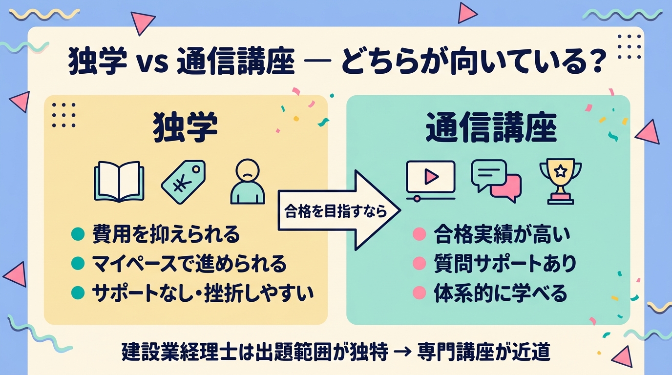 独学 vs 通信講座 どちらが建設業経理士合格への近道か