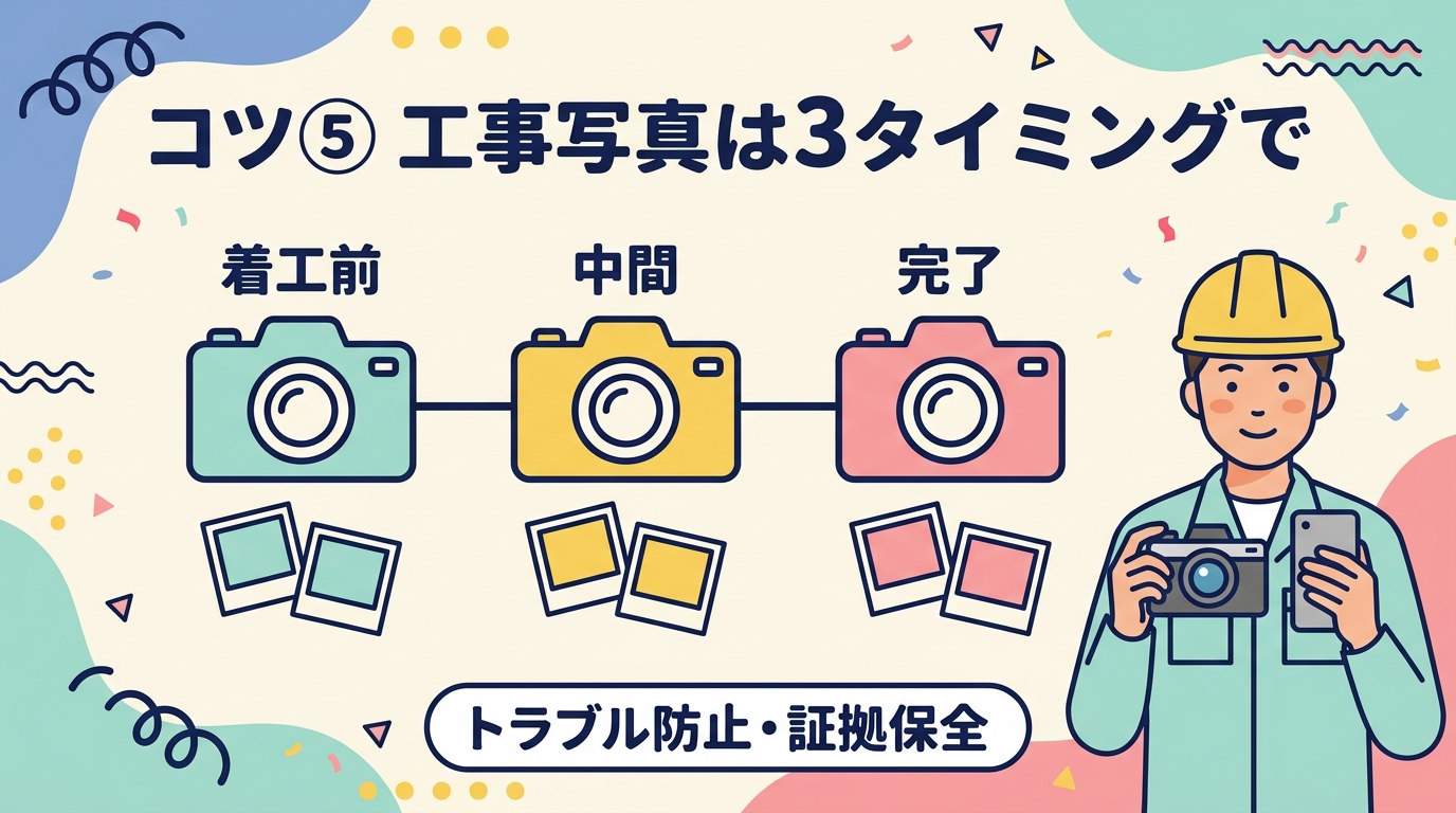 コツ⑤工事写真は3タイミングで