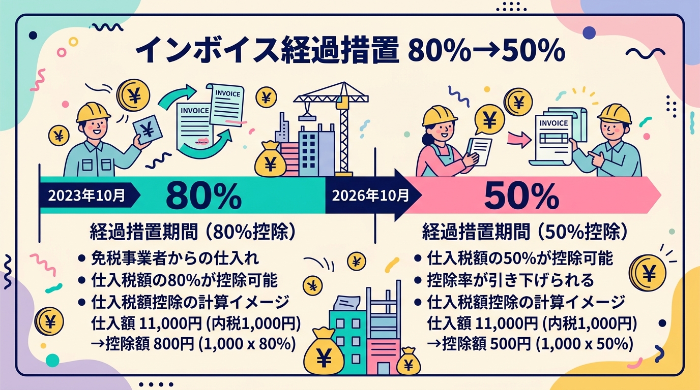 インボイス経過措置80%→50%変更の比較図