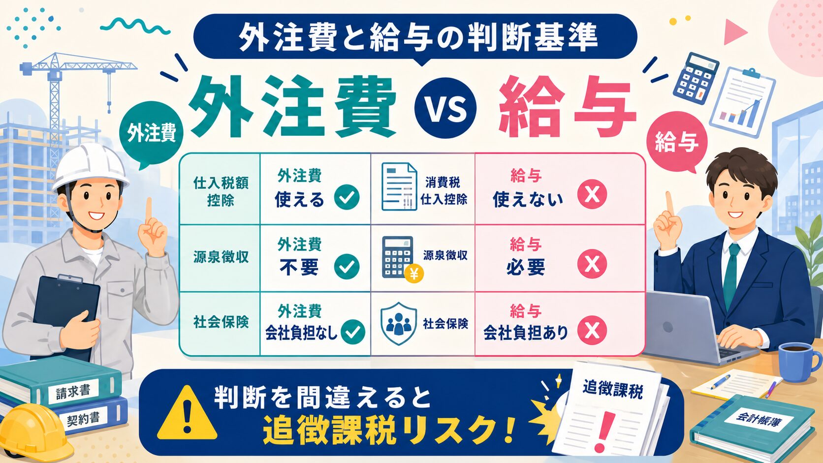 外注費 VS 給与 比較図|外注費と給与の判断基準
