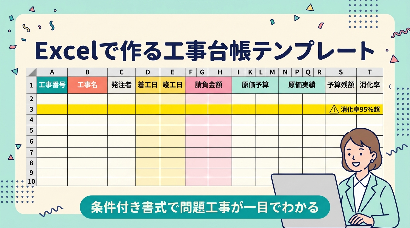 Excelで作る工事台帳テンプレートの列構成図解