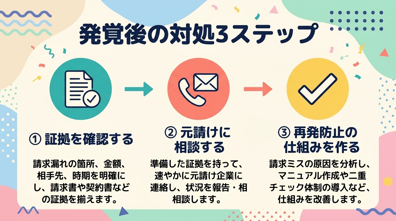 請求漏れ発覚後の対処3ステップの図解