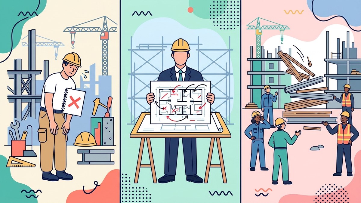 追加工事の責任の所在(自社・元請け・他業者)を3パターンで示すイラスト