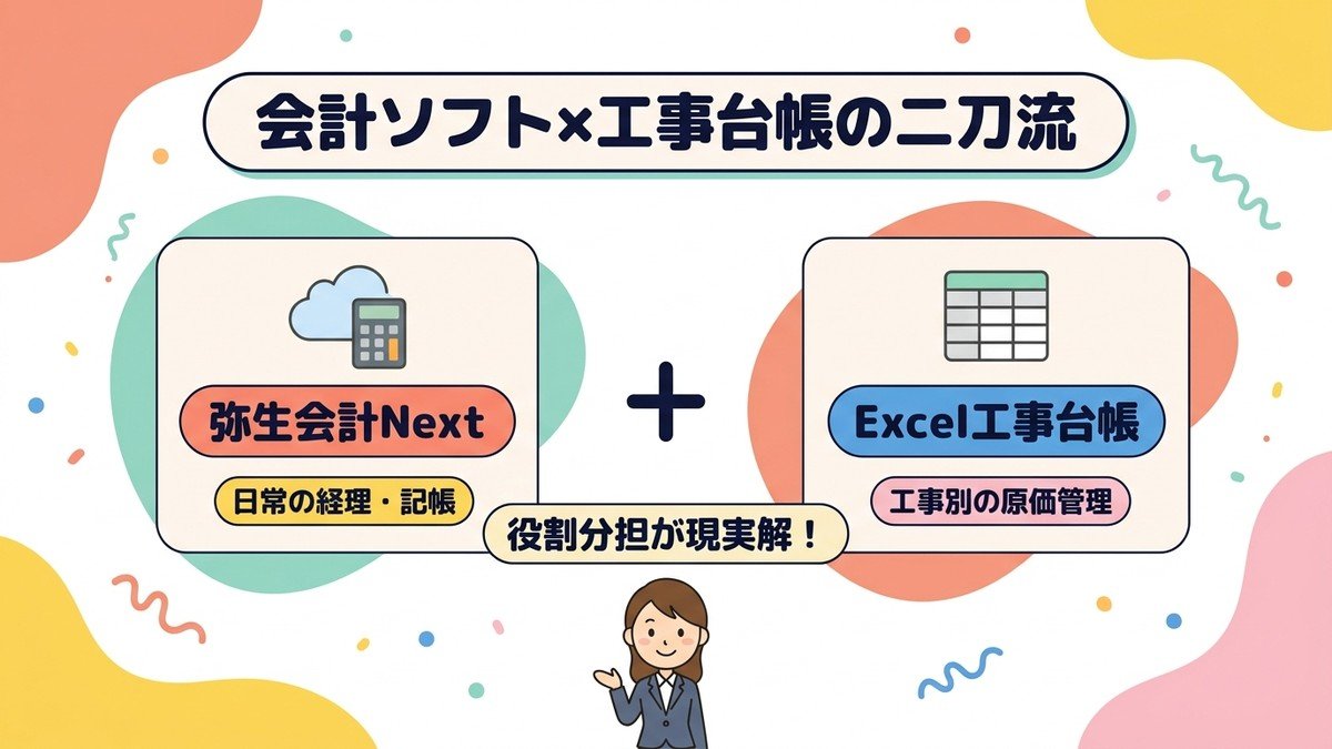 弥生会計NextとExcel工事台帳の役割分担の図解