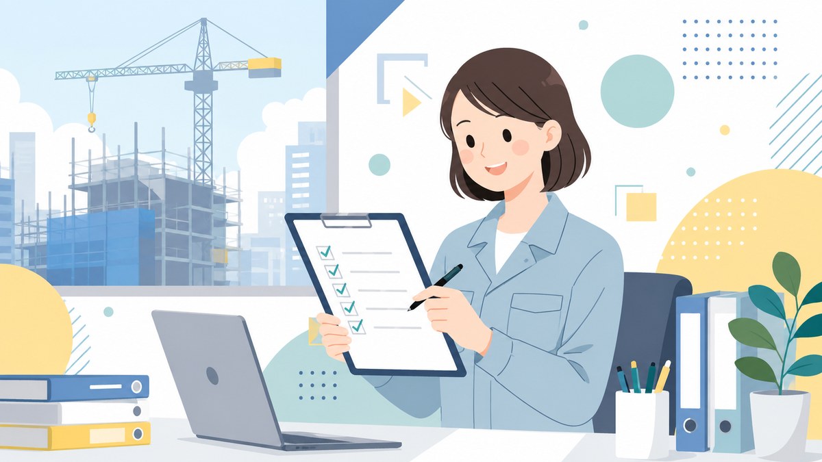 チェックリストで確認作業をする事務員のイラスト