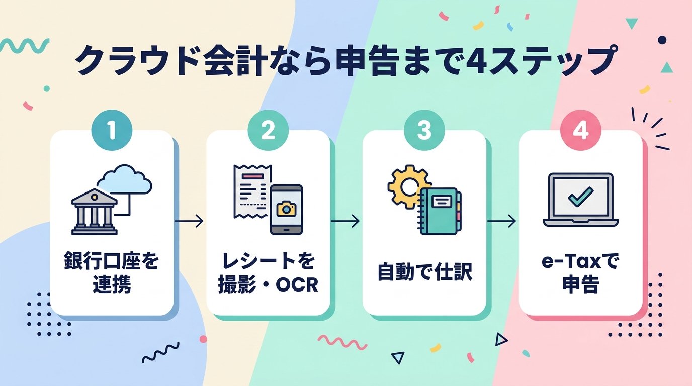 クラウド会計で確定申告が終わるまでの4ステップ