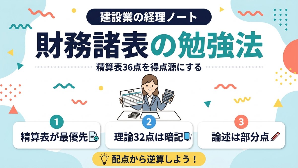 建設業経理士1級 財務諸表の勉強法 精算表36点を得点源にする