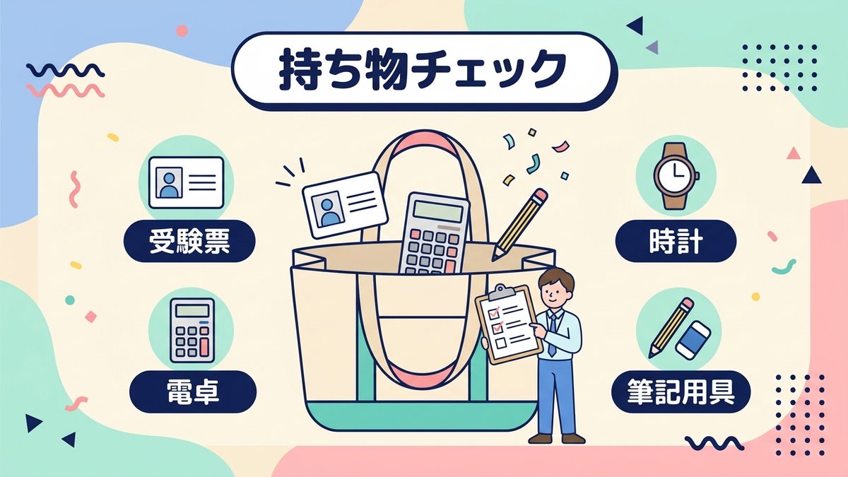 持ち物チェック 受験票 電卓 時計 筆記用具
