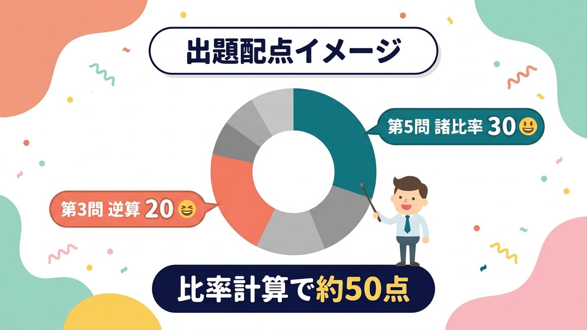建設業経理士1級財務分析 出題配点イメージ 比率計算で約50点