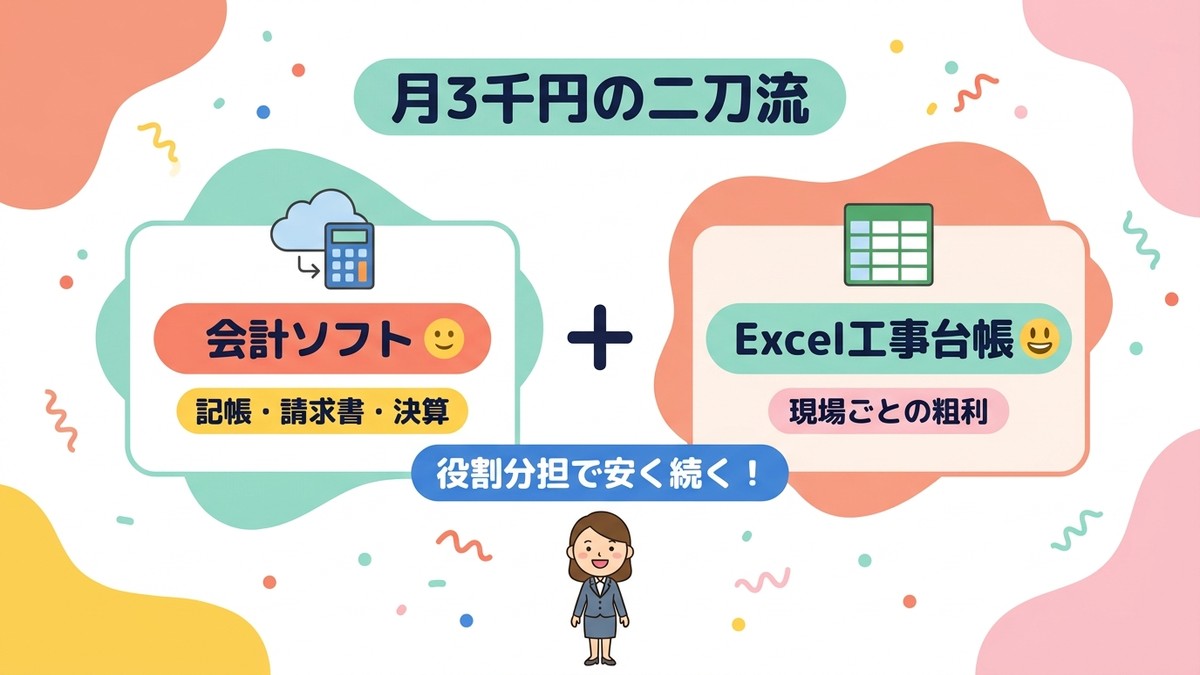 会計ソフトとExcel工事台帳の二刀流で月3千円の原価管理