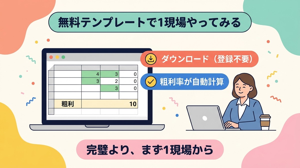 無料テンプレートで1現場やってみるイメージ図