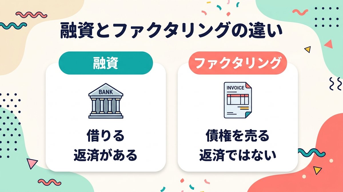 融資とファクタリングの違いを比べた図