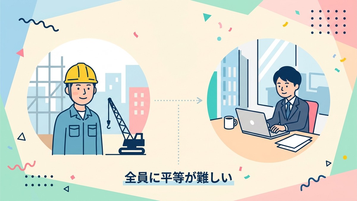 ヘルメット姿の現場作業員とオフィスの事務員が離れているイメージ