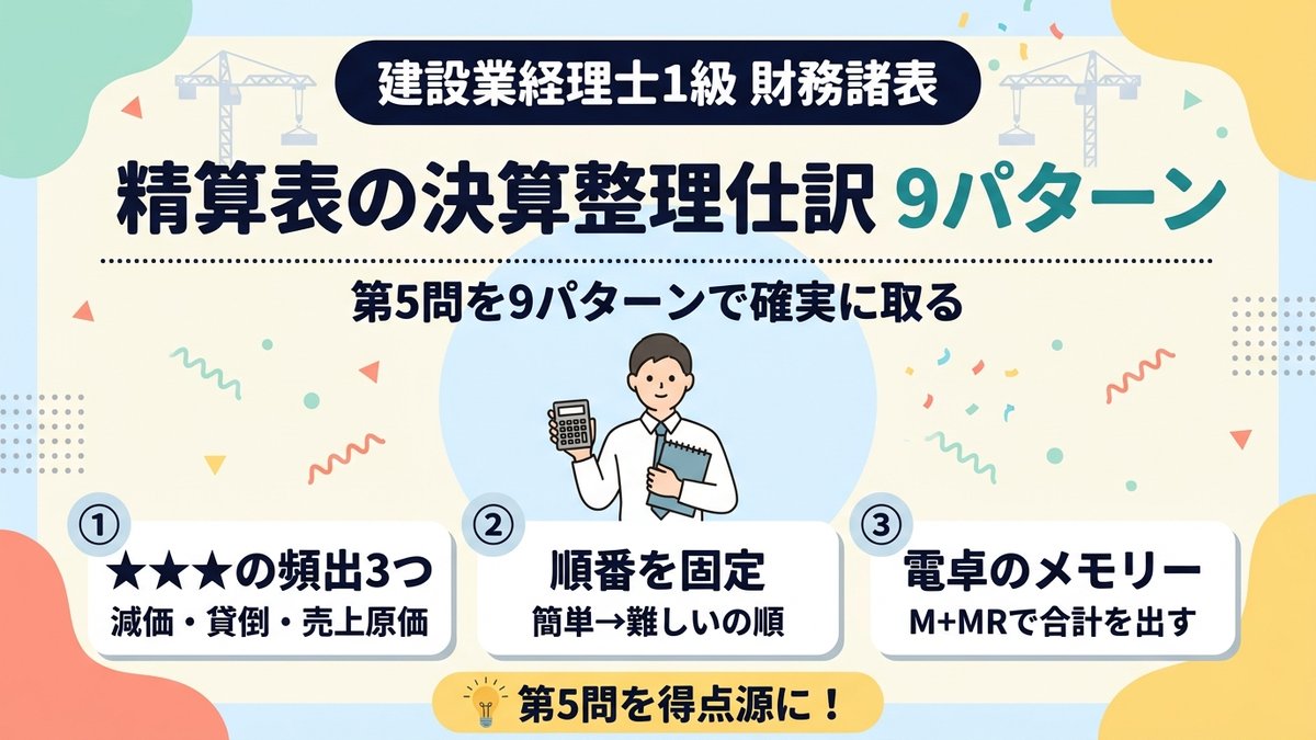 精算表の決算整理仕訳9パターン