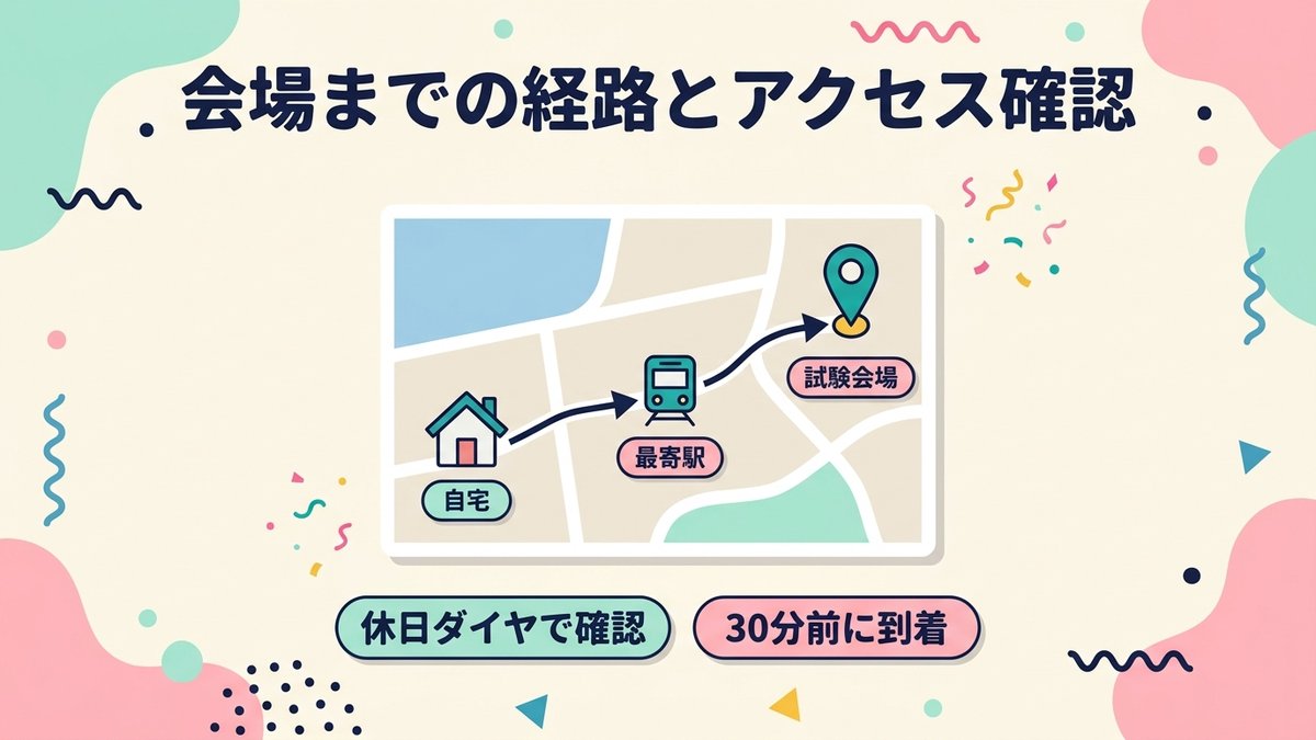 自宅から最寄駅を経て試験会場までの経路確認