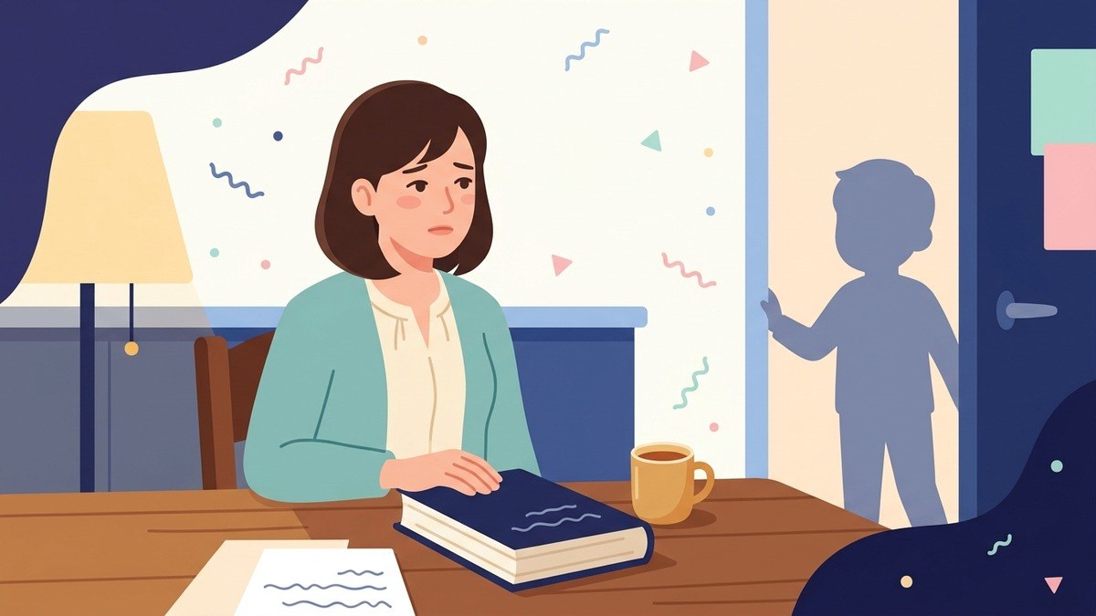 夜に勉強を始めた途端に家族から声をかけられて中断する女性