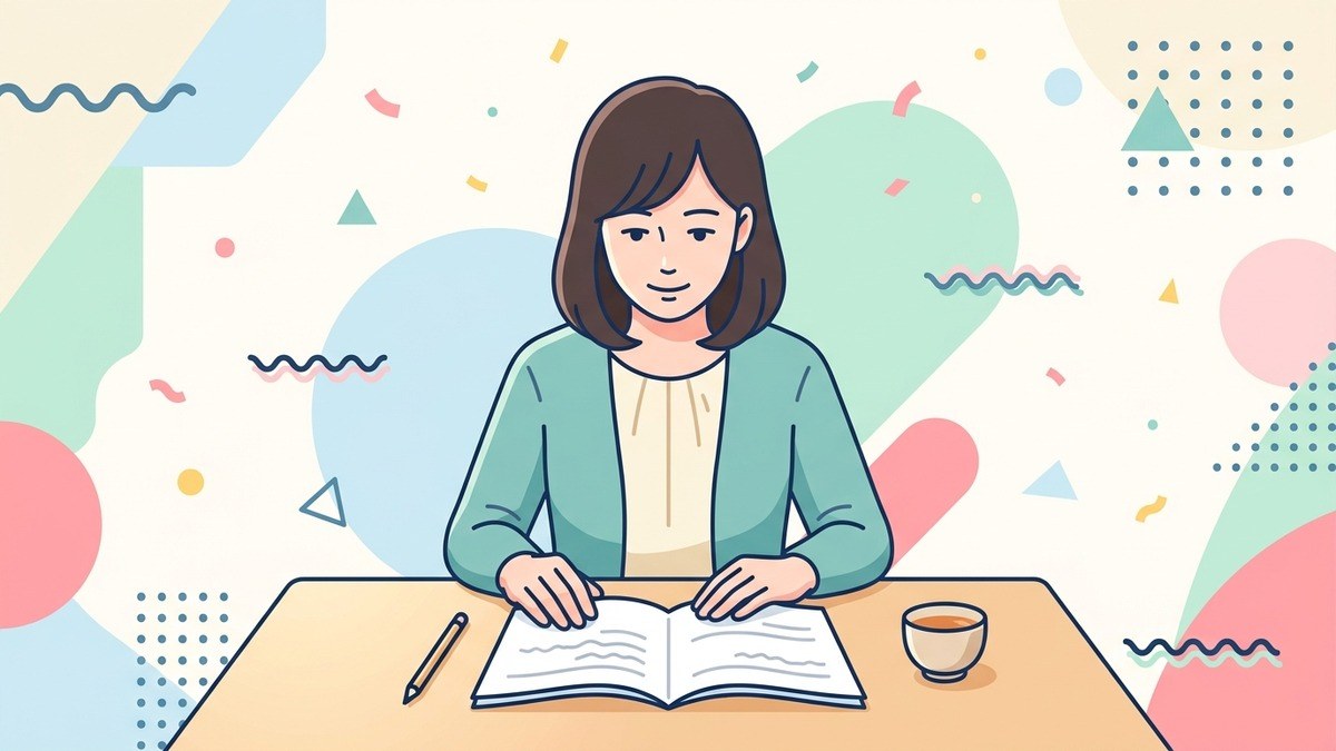 試験直前に予想問題だけに絞って確認している女性