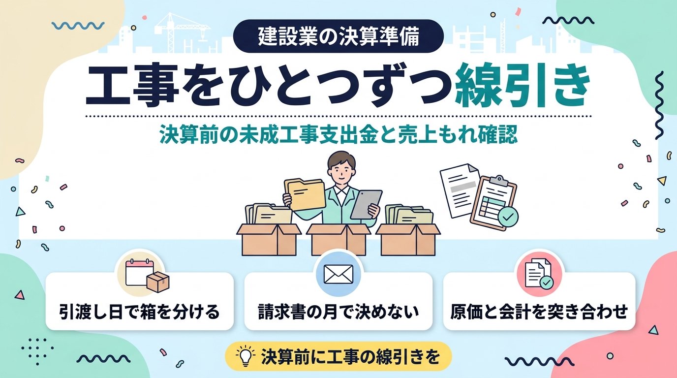 未成工事支出金の決算見直し｜工事をひとつずつ線引き
