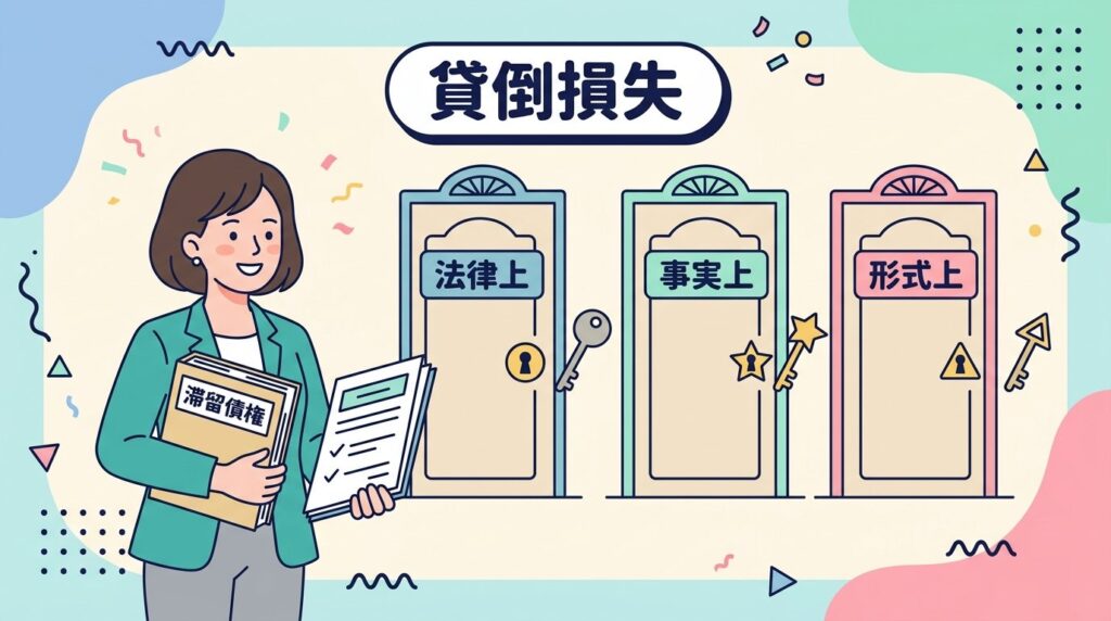 滞留債権を貸倒損失にできるか、法律上・事実上・形式上の3つの類型で判断する図
