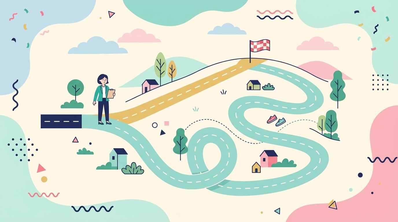 長い道と短い道の分かれ道。長い道には近道もある