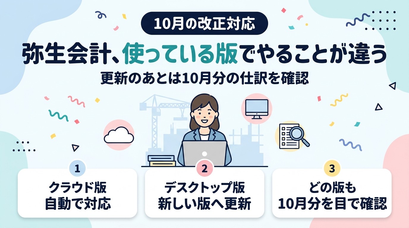 弥生会計は使っている版で10月の改正対応のやることが違う